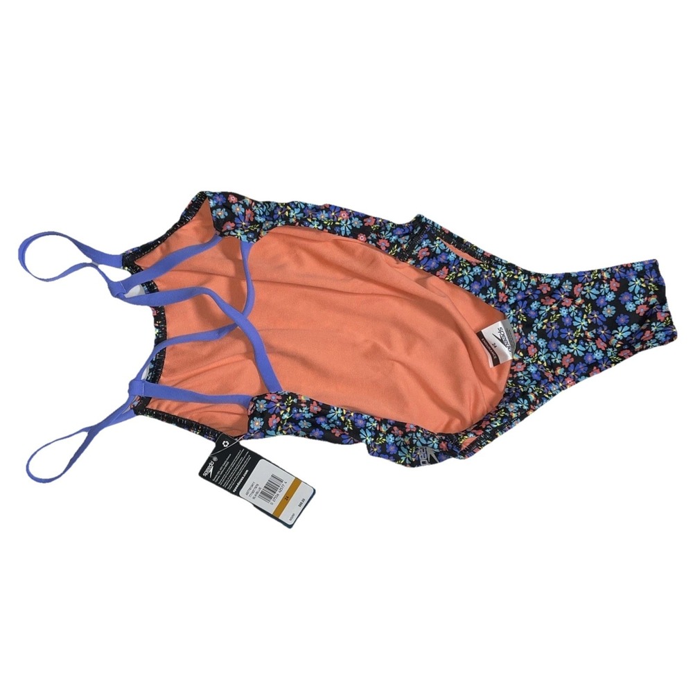 SPEEDO TURNZ Blue Floral Printed One Pc Back - Speedo Endurance Lite- Size 24 - Picture 3 of 5
